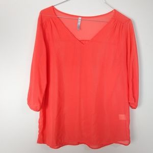 Moonlight Anthro Striped 3/4 Sleeve Top Red Small